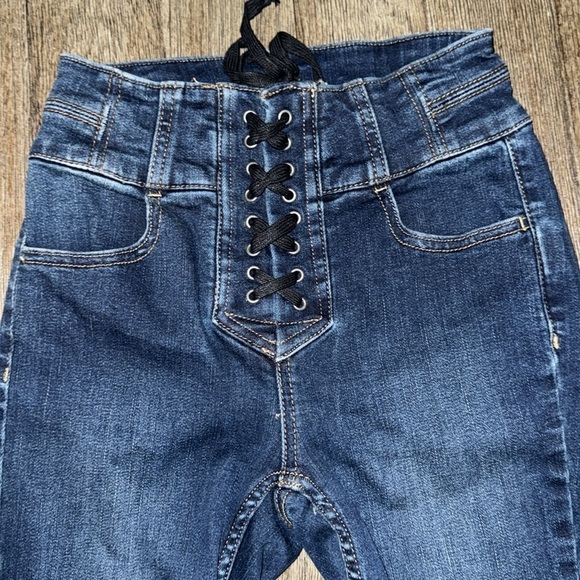 We the Free Free People CRVY high-rise lace up skinny jeans Blue Honey - Picture 7 of 13